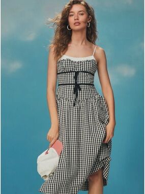 For Love & Lemons Black and White Gingham Midi Dress